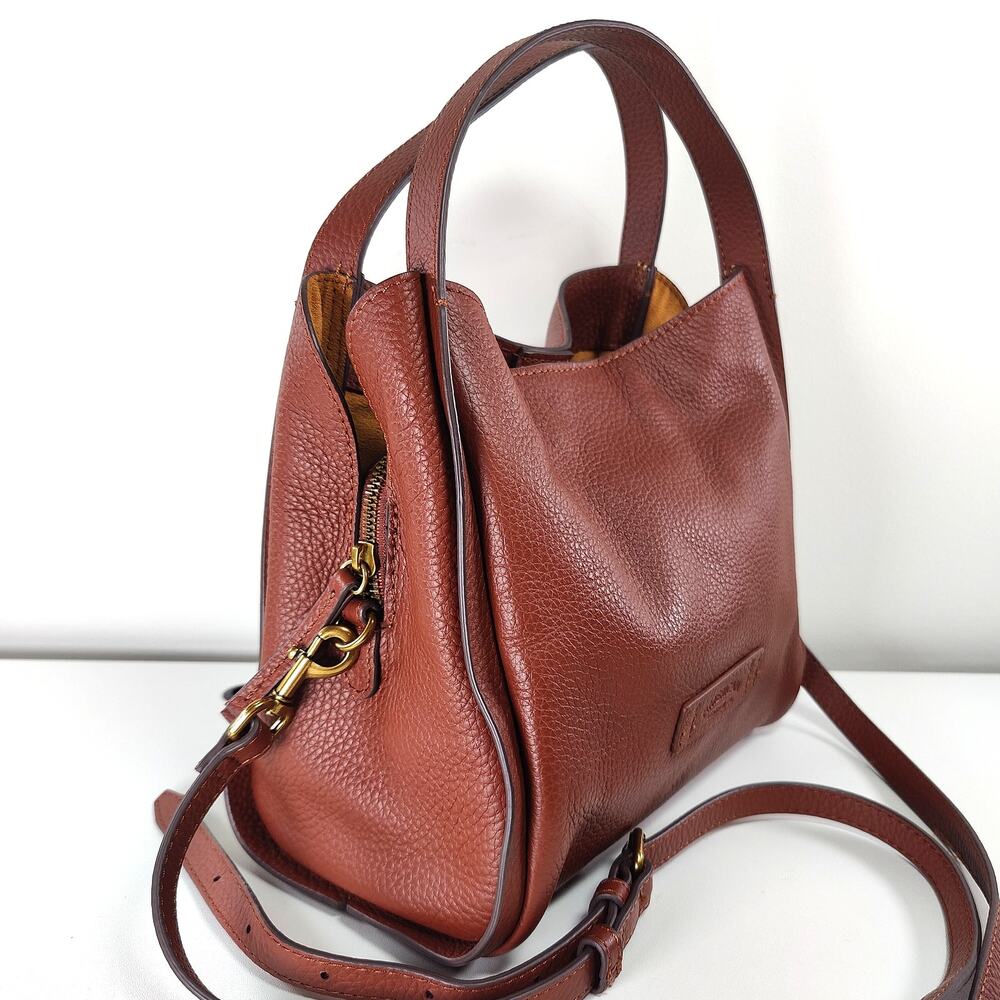 Structured Pebbled Leather Crossbody/Tote Bag in Chestnut Brown - Picture 4 of 14